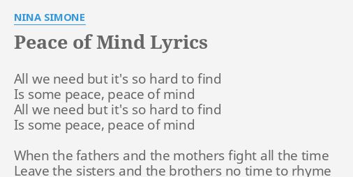 the dead of peace of mind lyrics