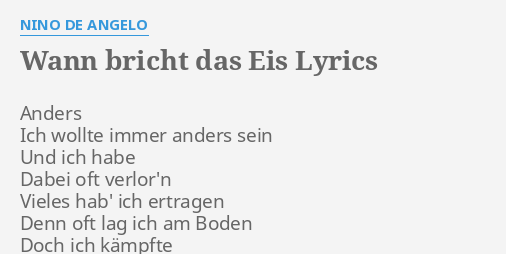 Nino De Angelo Jenseits Von Eden Lyrics