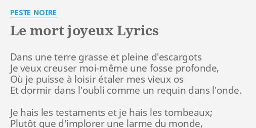 Le Mort Joyeux Lyrics By Peste Noire Dans Une Terre Grasse