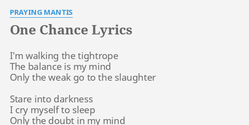 one world one chance song lyrics