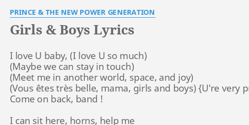 Girls Boys Lyrics By Prince The New Power Generation I Love U Baby
