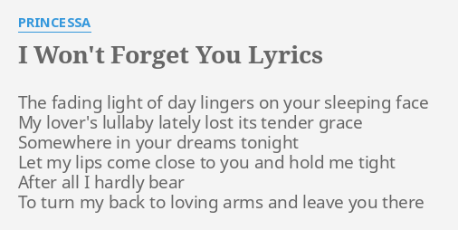 I Won T Forget You Lyrics By Princessa The Fading Light Of