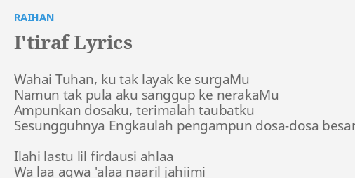 I Tiraf Lyrics By Raihan Wahai Tuhan Ku Tak