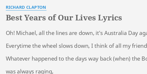 the best years of our lives richard clapton lyrics