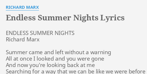 Endless Summer Nights Lyrics By Richard Marx Endless Summer Nights Richard