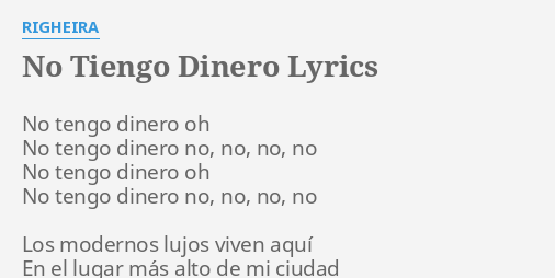 No Tengo Dinero Righeira Lyrics English