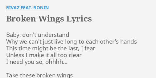 Broken Wings Lyrics By Rivaz Feat Ronin Baby Don T Understand Why