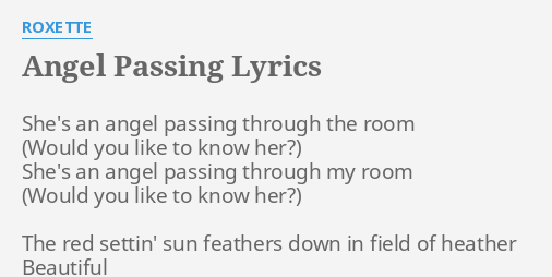 Angel Passing Lyrics By Roxette She S An Angel Passing