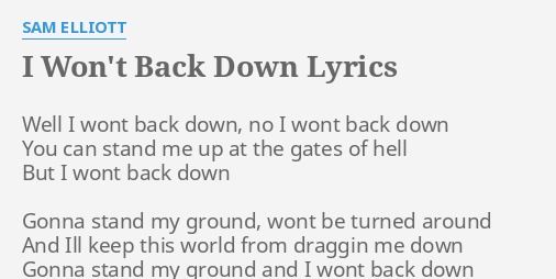 Sam Elliott – Won't Back Down Lyrics