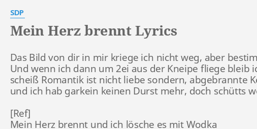 "MEIN HERZ BRENNT" LYRICS by SDP: Das Bild von dir...