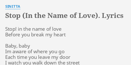 Stop In The Name Of Love Lyrics By Sinitta Stop In The Name