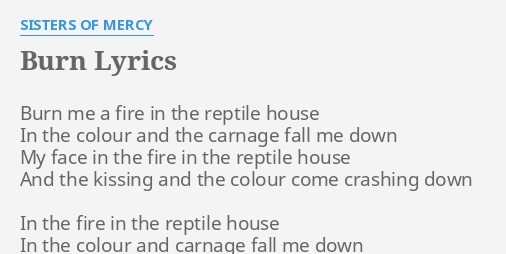 Burn Lyrics By Sisters Of Mercy Burn Me A Fire