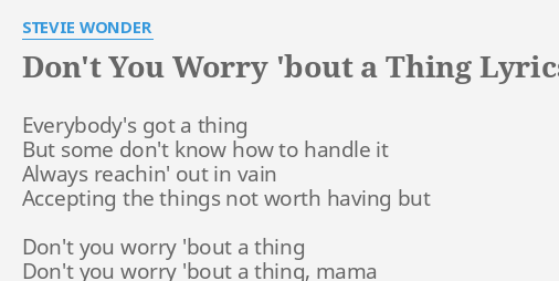 Don T You Worry Bout A Thing Lyrics By Stevie Wonder Everybody S Got A Thing