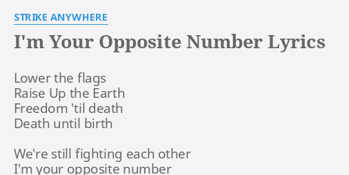 I M Your Opposite Number Lyrics By Strike Anywhere Lower The Flags Raise