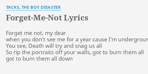 Forget Me Not Lyrics By Tacks The Boy Disaster Forget Me Not My