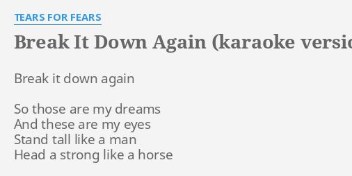 Break It Down Again Karaoke Version Lyrics By Tears For Fears Break It Down Again