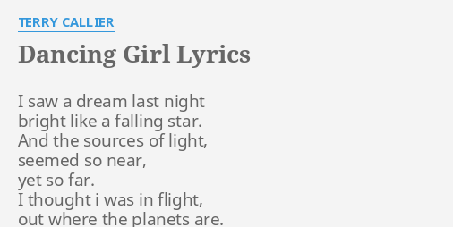 Dancing Girl Lyrics By Terry Callier I Saw A Dream