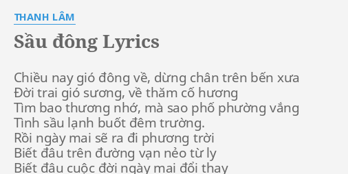 "SẦU ĐÔNG" LYRICS by THANH LÂM - FlashLyrics