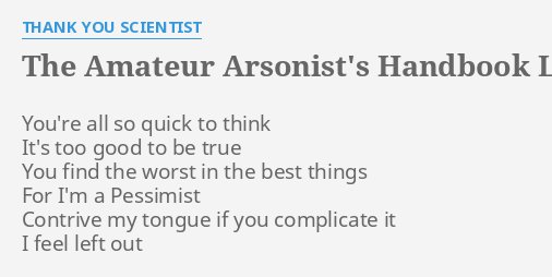 "THE AMATEUR ARSONISTS HANDBOOK" LYRICS by THANK YOU SCIENTIST You photo