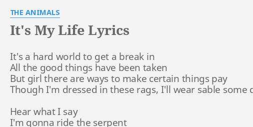 It S My Life Lyrics By The Animals It S A Hard World