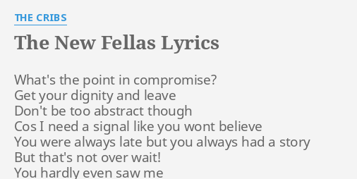 The New Fellas Lyrics By The Cribs What S The Point In