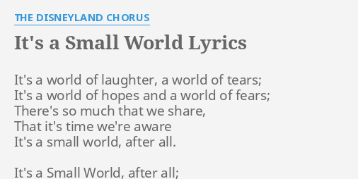 It S A Small World Lyrics By The Disneyland Chorus It S A World Of