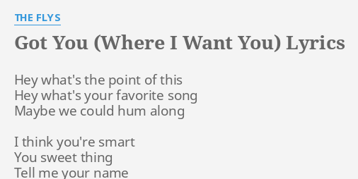 Got You Where I Want You Lyrics By The Flys Hey What S The Point