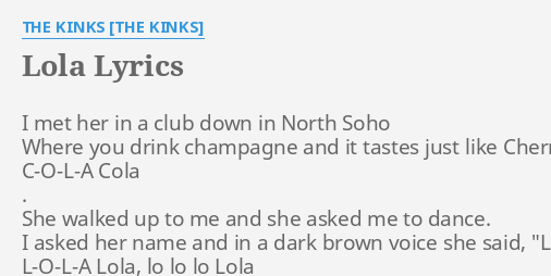 Lola Lyrics By The Kinks The Kinks I Met Her In