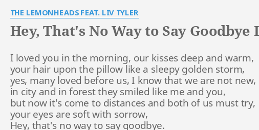 Hey That S No Way To Say Goodbye Lyrics By The Lemonheads Feat Liv Tyler I Loved You In