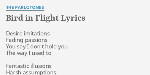 Bird In Flight Lyrics By The Parlotones Desire Imitations Fading Passions