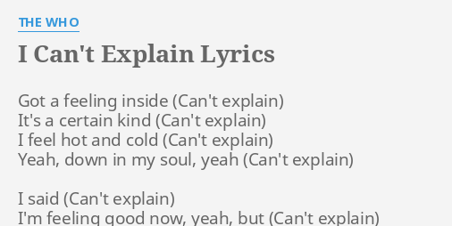 I Can T Explain Lyrics By The Who Got A Feeling Inside