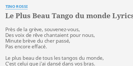 LE PLUS BEAU TANGO DU MONDE