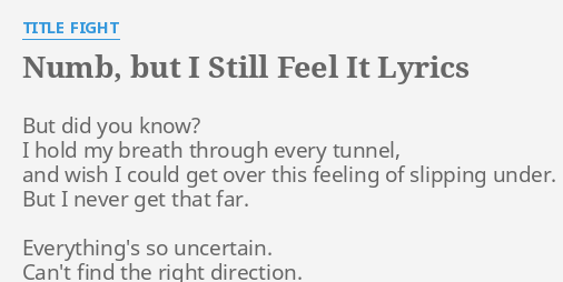 Numb But I Still Feel It Lyrics By T Le Fight But Did