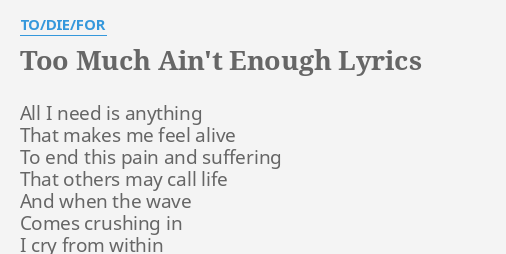 Too Much Ain T Enough Lyrics By To Die For All I Need Is