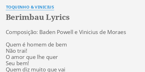 Berimbau Lyrics By Toquinho Vinicius Composicao Baden Powell E