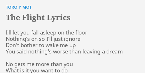 The Flight Lyrics By Toro Y Moi I Ll Let You Fall