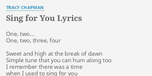 Sing For You Lyrics By Tracy Chapman One Two One Two