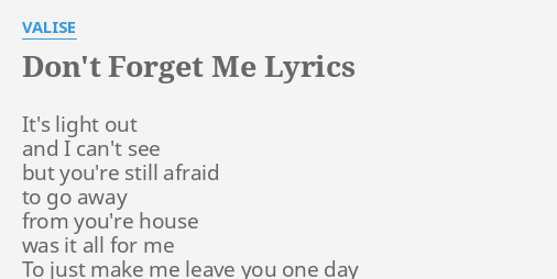 Don T Forget Me Lyrics By Valise It S Light Out And