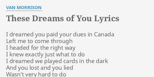 These Dreams Of You Lyrics By Van Morrison I Dreamed You Paid