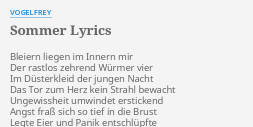 Sommer Lyrics By Vogelfrey Bleiern Liegen Im Innern