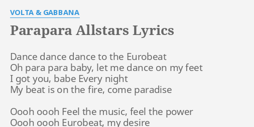 Parapara Allstars Lyrics By Volta Gabbana Dance Dance Dance To