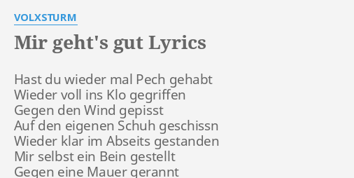 "MIR GEHT'S GUT" LYRICS By VOLXSTURM: Hast Du Wieder Mal...