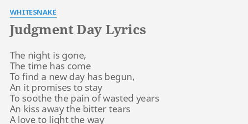 Judgment Day Lyrics By Whitesnake The Night Is Gone