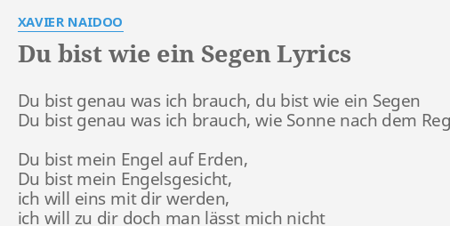 Du Bist Wie Ein Segen Lyrics By Xavier Naidoo Du Bist Genau Was