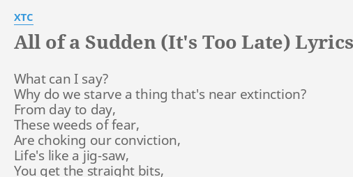 All Of A Sudden It S Too Late Lyrics By Xtc What Can I Say